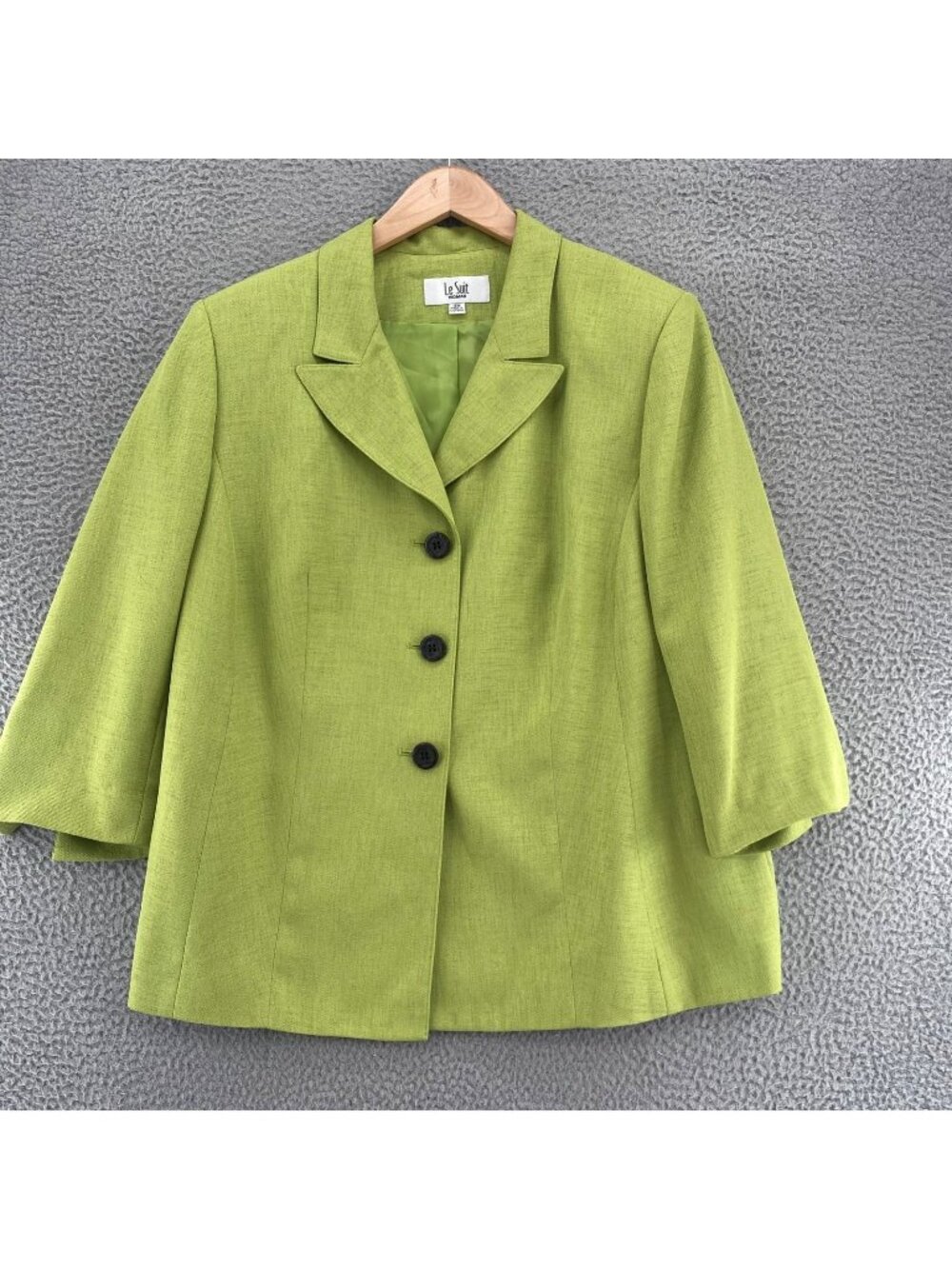 Le Suit Blazer Womens 16W Green Button Up Peak Lapel 3/4 Sleeves Jacket Career